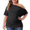 Plus Size Tops for Women One Shoulder Short Sleeve Ruched Basic Blouses