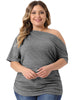 Plus Size Tops for Women One Shoulder Short Sleeve Ruched Basic Blouses