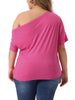 Plus Size Tops for Women One Shoulder Short Sleeve Ruched Basic Blouses