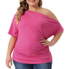 Plus Size Tops for Women One Shoulder Short Sleeve Ruched Basic Blouses