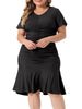 Plus Size Dress for Women Ruffle Hem V Neck Short Sleeve Sequin Ruched Dresses