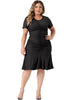 Plus Size Dress for Women Ruffle Hem V Neck Short Sleeve Sequin Ruched Dresses