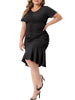 Plus Size Dress for Women Ruffle Hem V Neck Short Sleeve Sequin Ruched Dresses