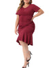 Plus Size Dress for Women Ruffle Hem V Neck Short Sleeve Sequin Ruched Dresses