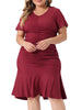 Plus Size Dress for Women Ruffle Hem V Neck Short Sleeve Sequin Ruched Dresses