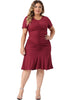 Plus Size Dress for Women Ruffle Hem V Neck Short Sleeve Sequin Ruched Dresses
