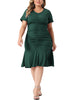 Plus Size Dress for Women Ruffle Hem V Neck Short Sleeve Sequin Ruched Dresses