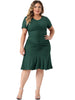 Plus Size Dress for Women Ruffle Hem V Neck Short Sleeve Sequin Ruched Dresses