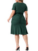 Plus Size Dress for Women Ruffle Hem V Neck Short Sleeve Sequin Ruched Dresses