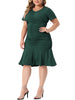Plus Size Dress for Women Ruffle Hem V Neck Short Sleeve Sequin Ruched Dresses