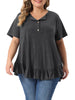 Plus Size T Shirts for Women V Neck Button Up Short Sleeve Ruffled Hem Blouse Tops