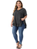 Plus Size T Shirts for Women V Neck Button Up Short Sleeve Ruffled Hem Blouse Tops
