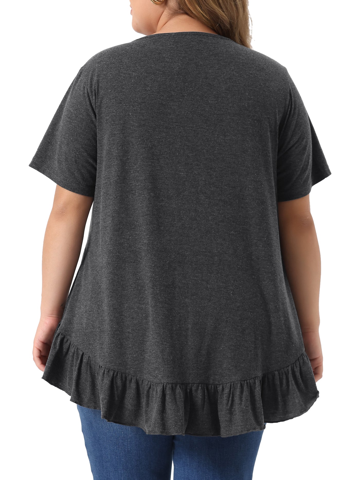 Bublédon Plus Size T Shirts for Women V Neck Button Up Short Sleeve Ruffled Hem Blouse Tops