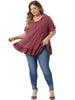 Plus Size T Shirts for Women V Neck Button Up Short Sleeve Ruffled Hem Blouse Tops