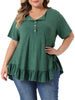 Plus Size T Shirts for Women V Neck Button Up Short Sleeve Ruffled Hem Blouse Tops