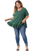 Plus Size T Shirts for Women V Neck Button Up Short Sleeve Ruffled Hem Blouse Tops
