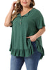 Plus Size T Shirts for Women V Neck Button Up Short Sleeve Ruffled Hem Blouse Tops
