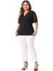 Plus Size Summer Tops for Women V Neck Short Sleeve 2023 Elegant Lace Ribbed Knit Tunic Blouse