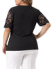 Plus Size Summer Tops for Women V Neck Short Sleeve 2023 Elegant Lace Ribbed Knit Tunic Blouse