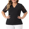 Plus Size Summer Tops for Women V Neck Short Sleeve 2023 Elegant Lace Ribbed Knit Tunic Blouse