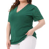 Plus Size Summer Tops for Women V Neck Short Sleeve 2023 Elegant Lace Ribbed Knit Tunic Blouse