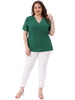 Plus Size Summer Tops for Women V Neck Short Sleeve 2023 Elegant Lace Ribbed Knit Tunic Blouse
