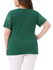 Plus Size Summer Tops for Women V Neck Short Sleeve 2023 Elegant Lace Ribbed Knit Tunic Blouse