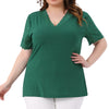 Plus Size Summer Tops for Women V Neck Short Sleeve 2023 Elegant Lace Ribbed Knit Tunic Blouse