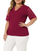 Plus Size Summer Tops for Women V Neck Short Sleeve 2023 Elegant Lace Ribbed Knit Tunic Blouse