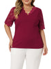 Plus Size Summer Tops for Women V Neck Short Sleeve 2023 Elegant Lace Ribbed Knit Tunic Blouse