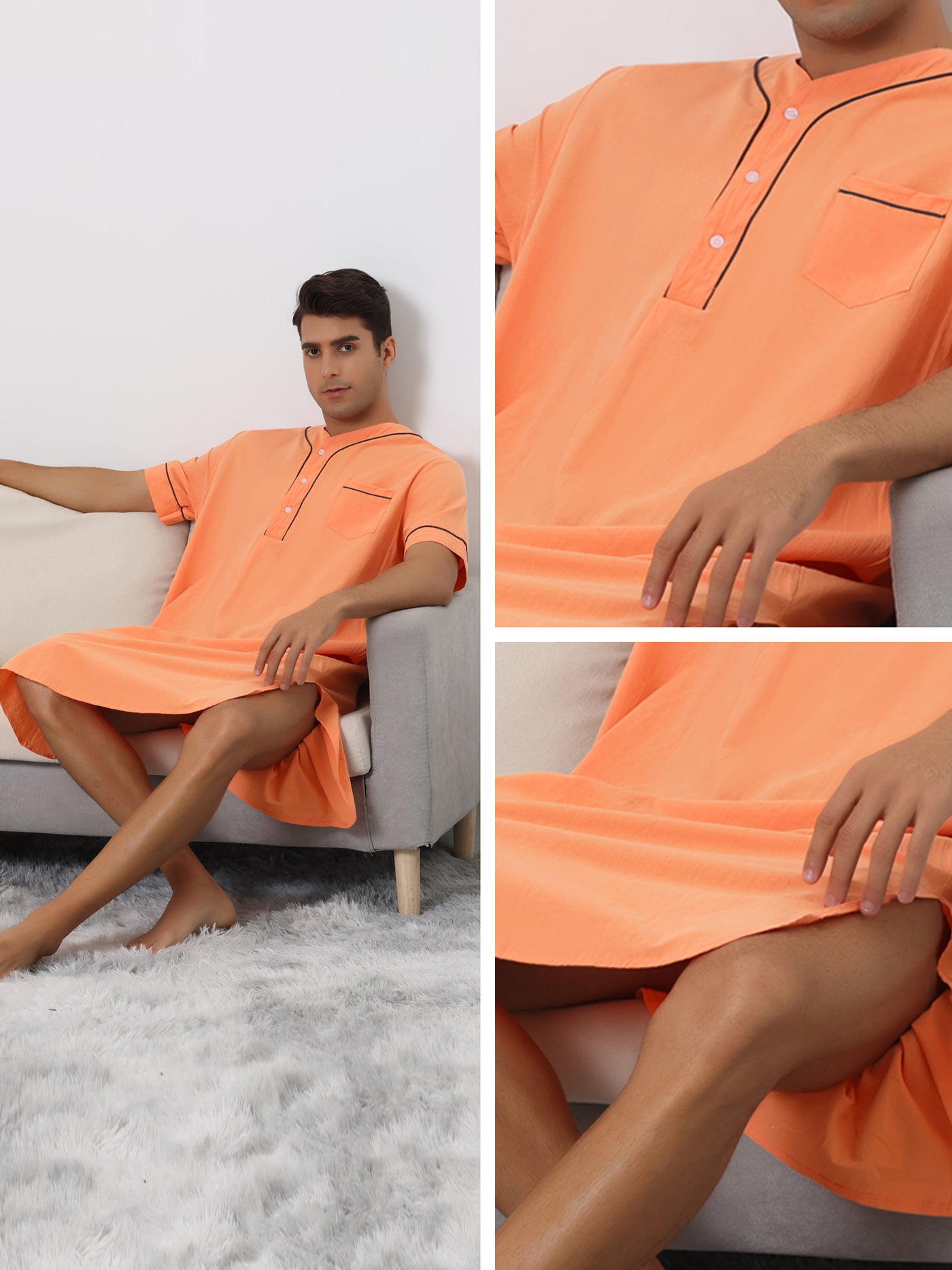 Bublédon Nightshirts for Men's Short Sleeves Henley Neck Comfy Sleepwear Nightgown