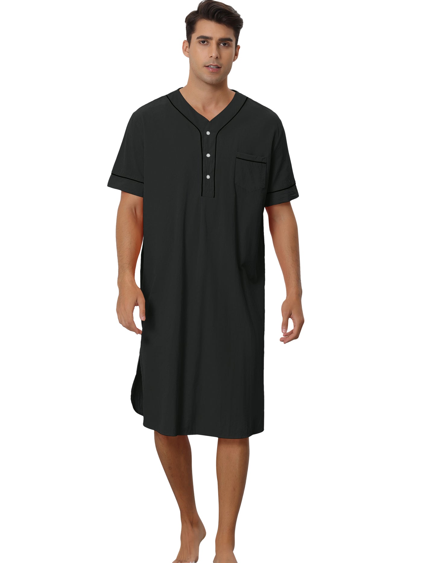Bublédon Nightshirts for Men's Short Sleeves Henley Neck Comfy Sleepwear Nightgown