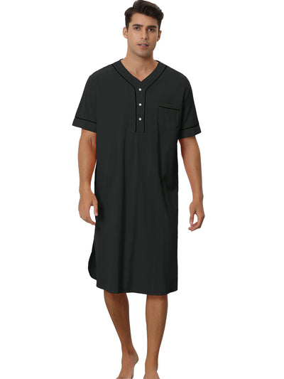 Nightshirts for Men's Short Sleeves Henley Neck Comfy Sleepwear Nightgown