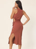 Crewneck Waist Cut Out Split Slit Tank Ribbed Bodycon Dress