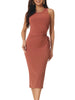 Crewneck Waist Cut Out Split Slit Tank Ribbed Bodycon Dress