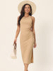 Crewneck Waist Cut Out Split Slit Tank Ribbed Bodycon Dress