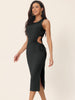 Crewneck Waist Cut Out Split Slit Tank Ribbed Bodycon Dress