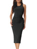 Crewneck Waist Cut Out Split Slit Tank Ribbed Bodycon Dress