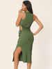 Crewneck Waist Cut Out Split Slit Tank Ribbed Bodycon Dress