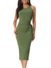 Crewneck Waist Cut Out Split Slit Tank Ribbed Bodycon Dress