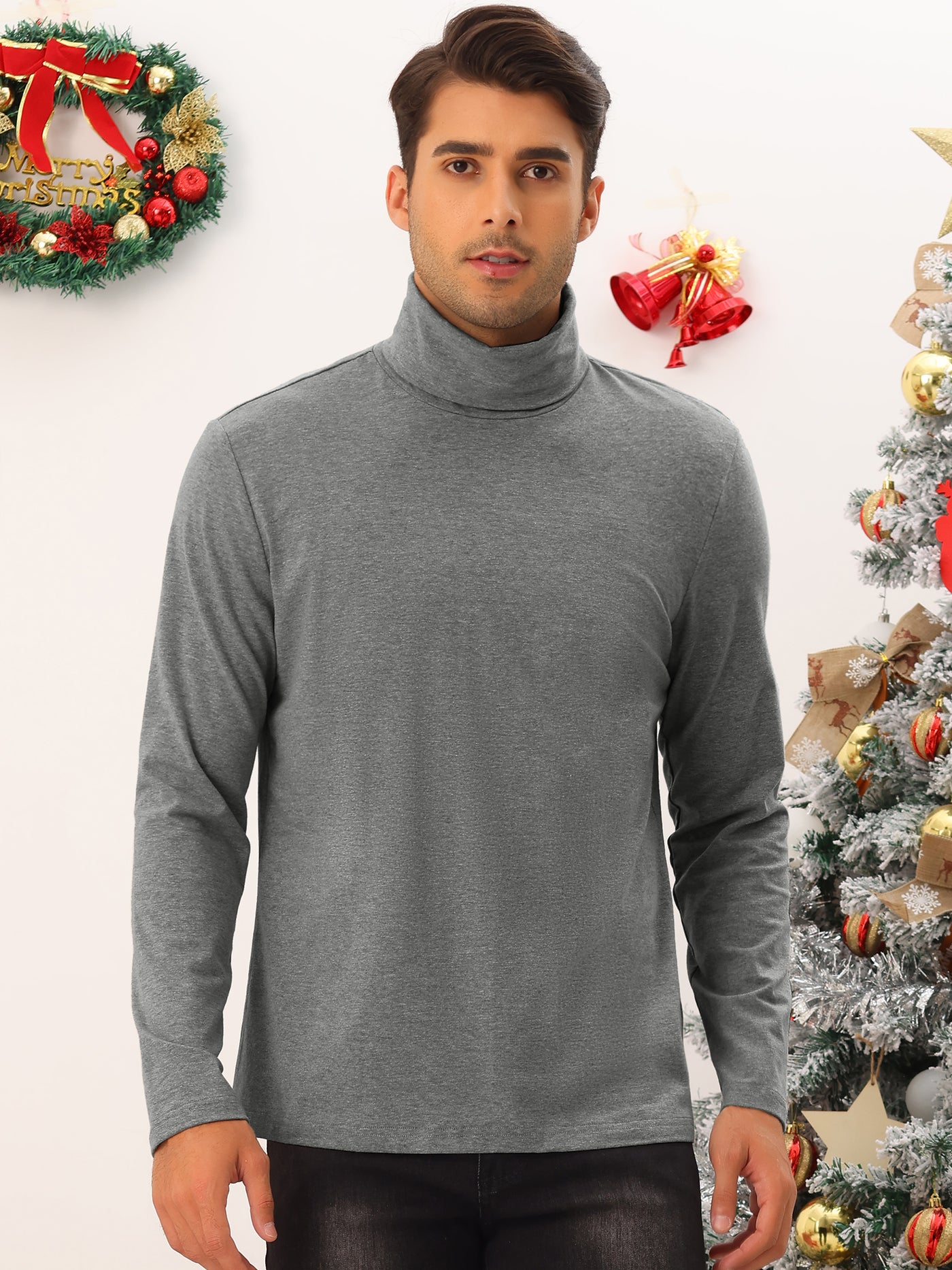 Bublédon Turtleneck Top for Men's Slim Fit Long Sleeves Knitted Pullover T-Shirt