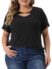 Plus Size Top for Women Basic Short Sleeve Metal Chain Crop Tops Cutout Front Bodycon T-Shirts