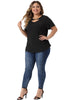 Plus Size Top for Women Basic Short Sleeve Metal Chain Crop Tops Cutout Front Bodycon T-Shirts