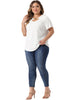 Plus Size Top for Women Basic Short Sleeve Metal Chain Crop Tops Cutout Front Bodycon T-Shirts