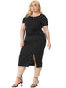 Plus Size Dress for Women Round Neck Knot Front Short Sleeve Side Split Dresses