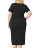 Plus Size Dress for Women Round Neck Knot Front Short Sleeve Side Split Dresses