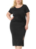 Plus Size Dress for Women Round Neck Knot Front Short Sleeve Side Split Dresses