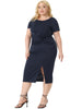 Plus Size Dress for Women Round Neck Knot Front Short Sleeve Side Split Dresses
