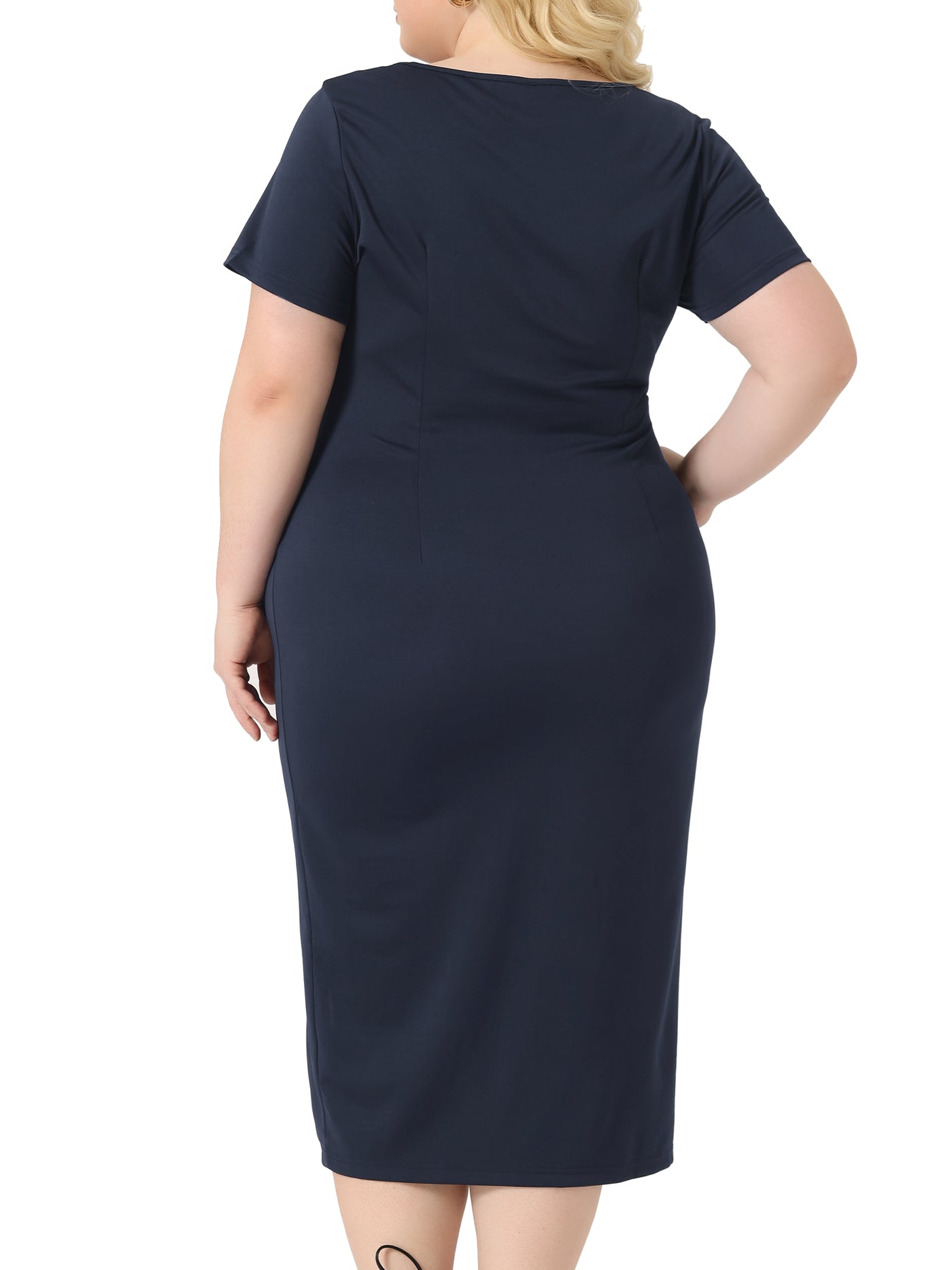 Bublédon Plus Size Dress for Women Round Neck Knot Front Short Sleeve Side Split Dresses