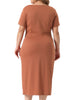 Plus Size Dress for Women Round Neck Knot Front Short Sleeve Side Split Dresses